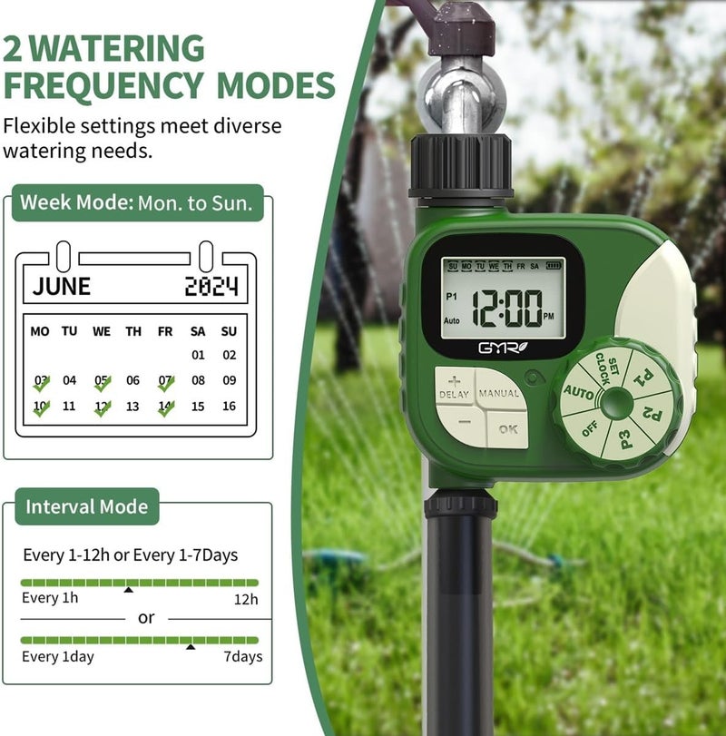 Gmr Sprinkler Timer, Water Timer for Garden Hose, Hose Timers for Watering, Irrigation System with 3 Programs/Rain Delay/Manual/Auto Watering System, 1 Outlet - Image 2